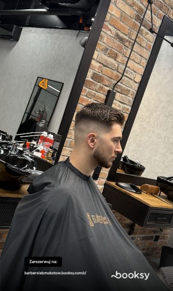 Barbers Lab - Krótka teksturowana góra, mid fade i zarost